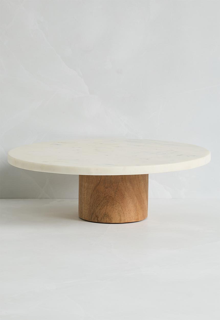 Sixth Floor - Marble & wood cakestand - white
