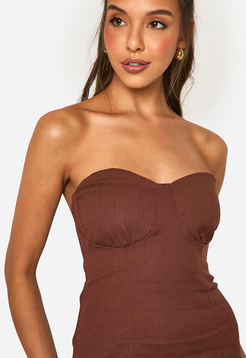 boohoo - Bandeau mini dress - chocolate