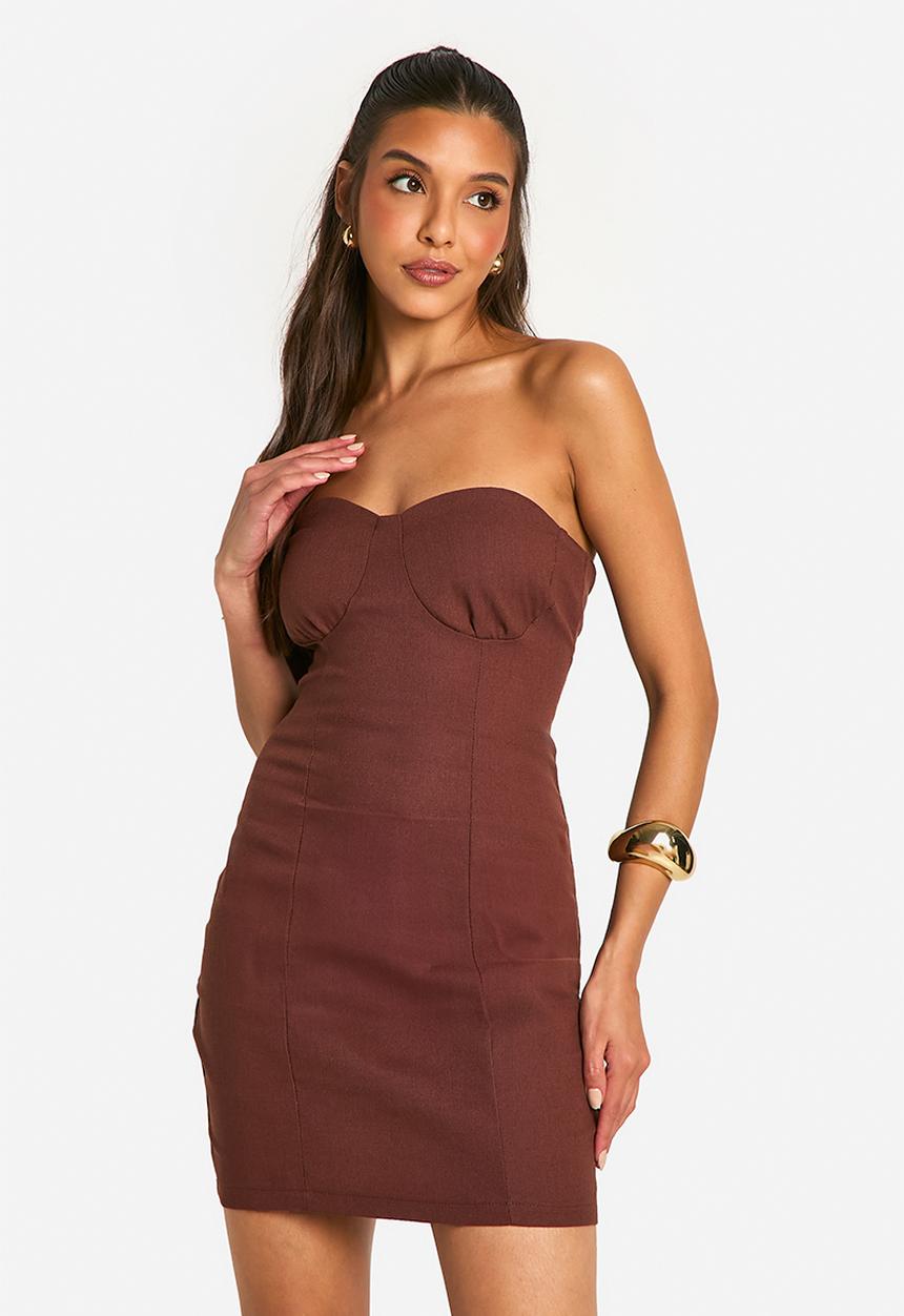 boohoo - Bandeau mini dress - chocolate