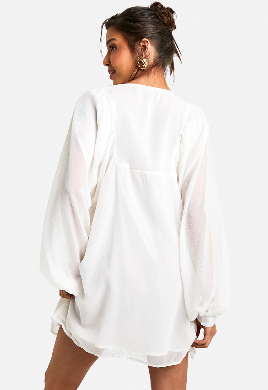 boohoo - Crinkle chiffon smock dress - cream