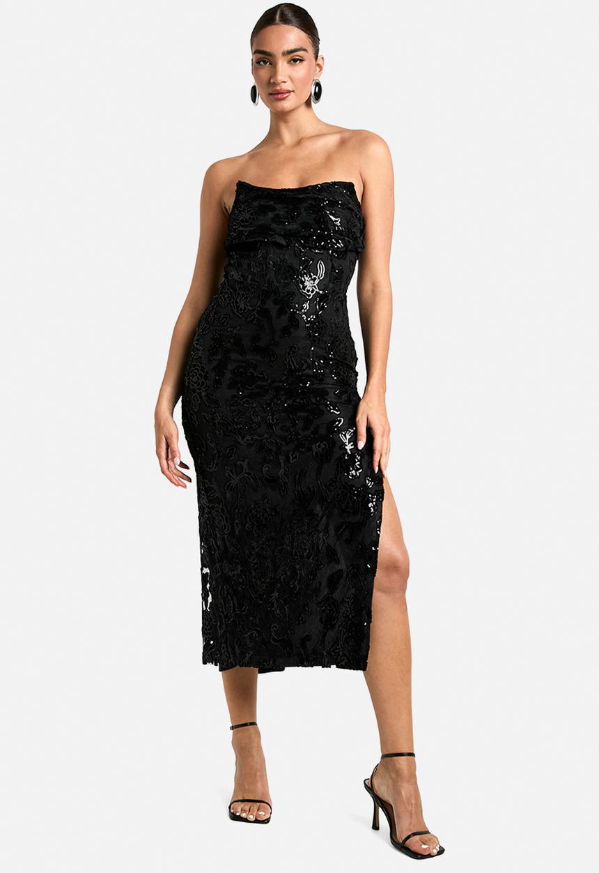 boohoo - Structured corset lace demask midaxi dress - black