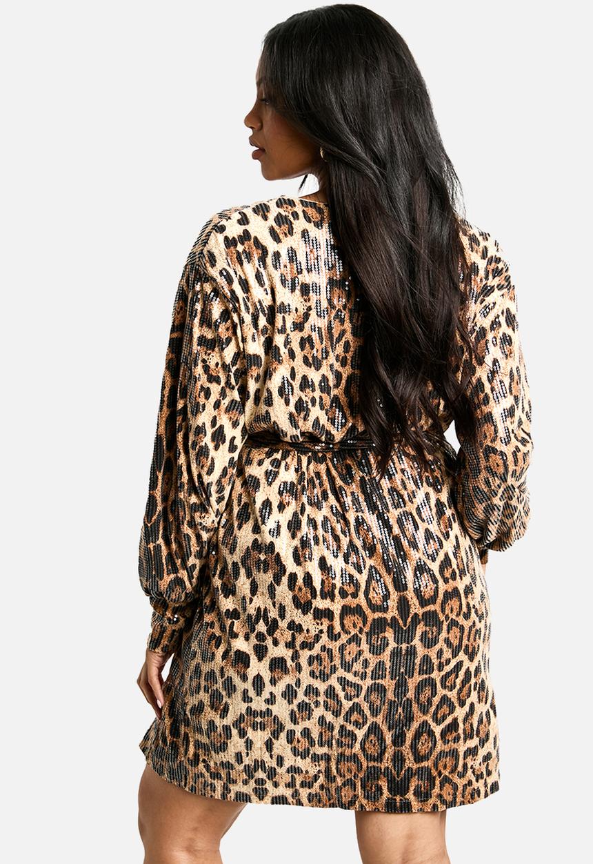 boohoo - Plus sequin wrap dress -  leopard
