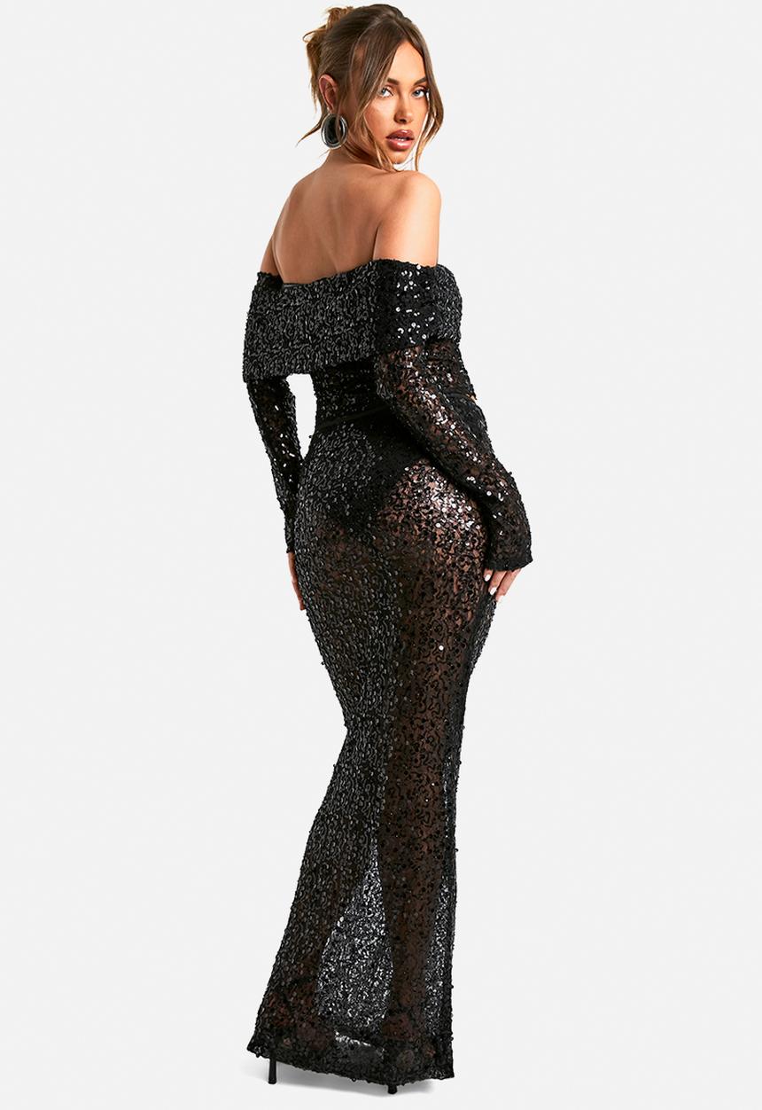 boohoo - Sequin beaded lace maxi skirt - black