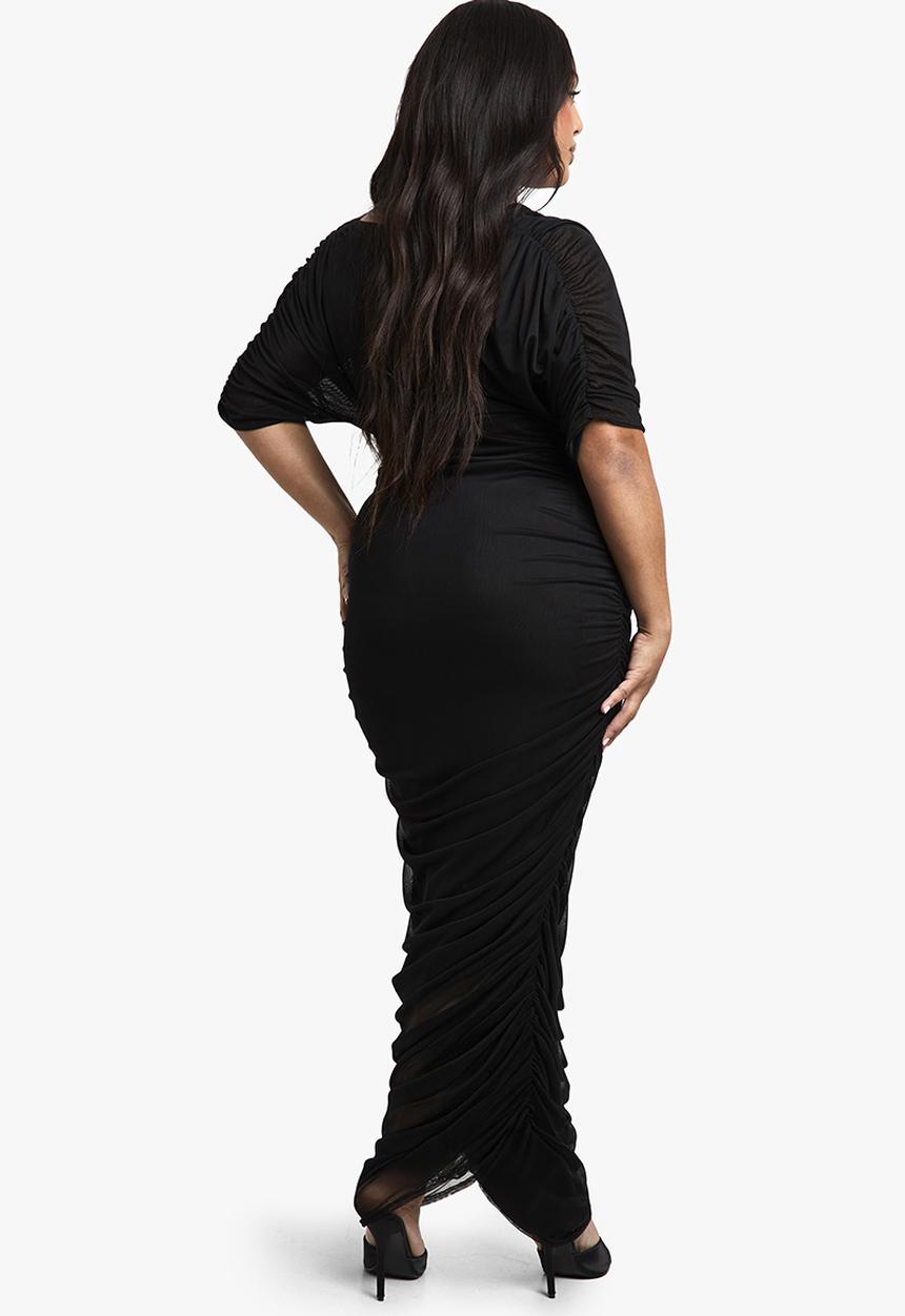 boohoo - Plus Cowl Neck Ruched Midaxi Dress - Black