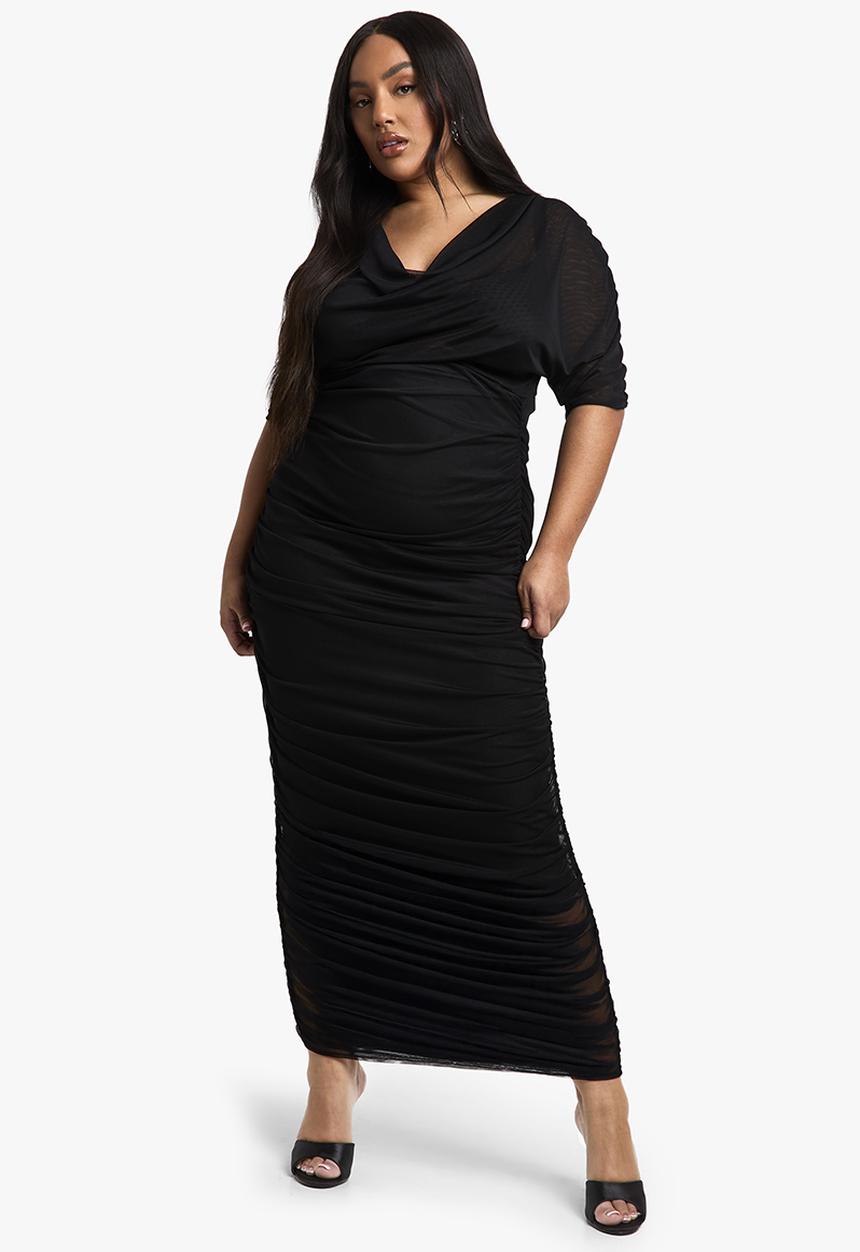 boohoo - Plus Cowl Neck Ruched Midaxi Dress - Black