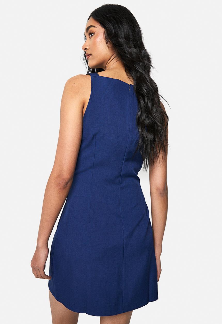 boohoo - Bow shoulder tailored mini dress - blue