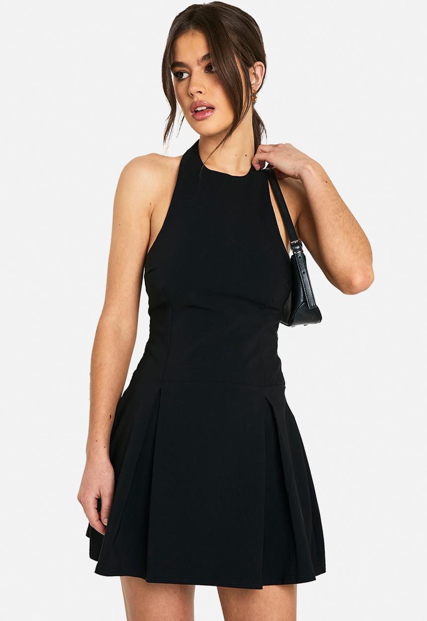 boohoo - Bengaline halter skater dress - black
