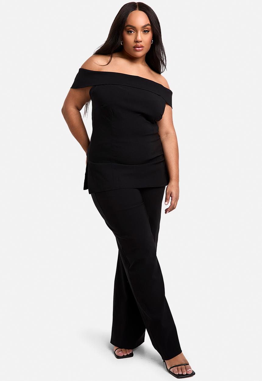 boohoo - Plus Bardot Corset Style Wide Leg Trouser Co-Ord - Black