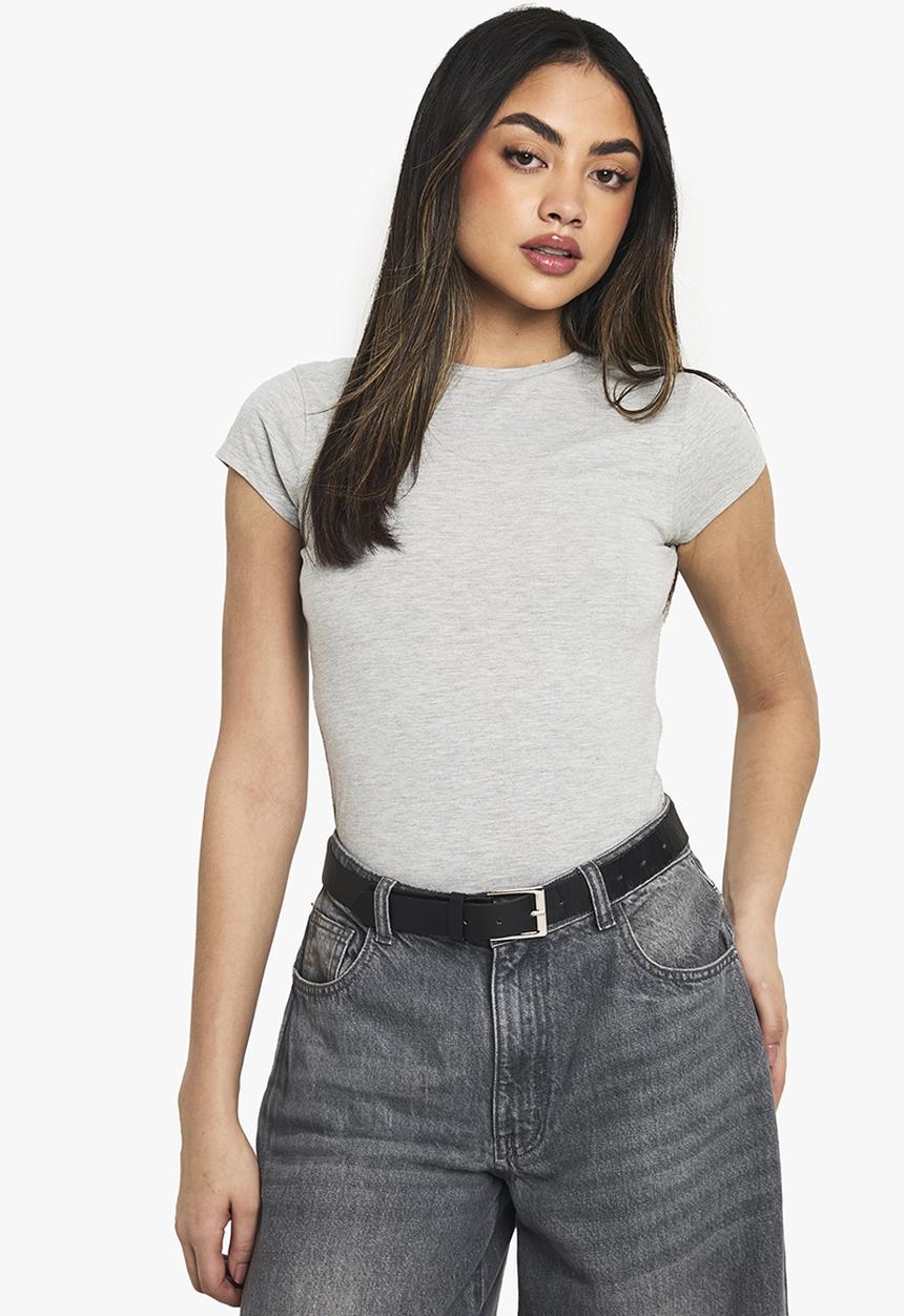 boohoo - Boohoo basics short sleeve crew neck bodysuit - grey marl