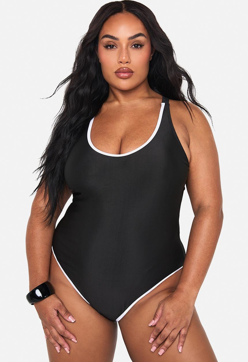 boohoo - Plus Contrast Binding Swimsuit - Black