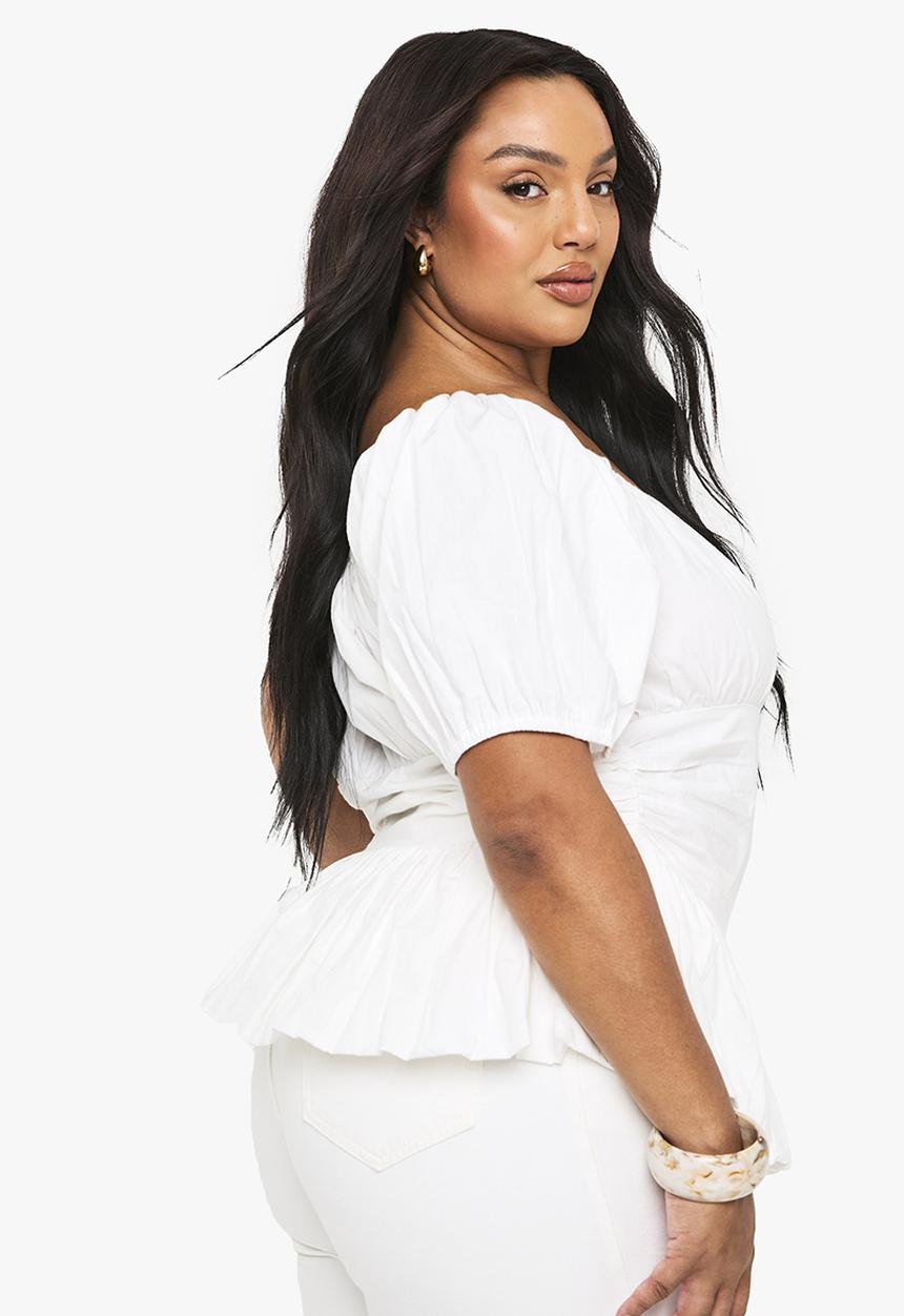 boohoo - Plus Cotton Puff Sleeve Blouse -  White 