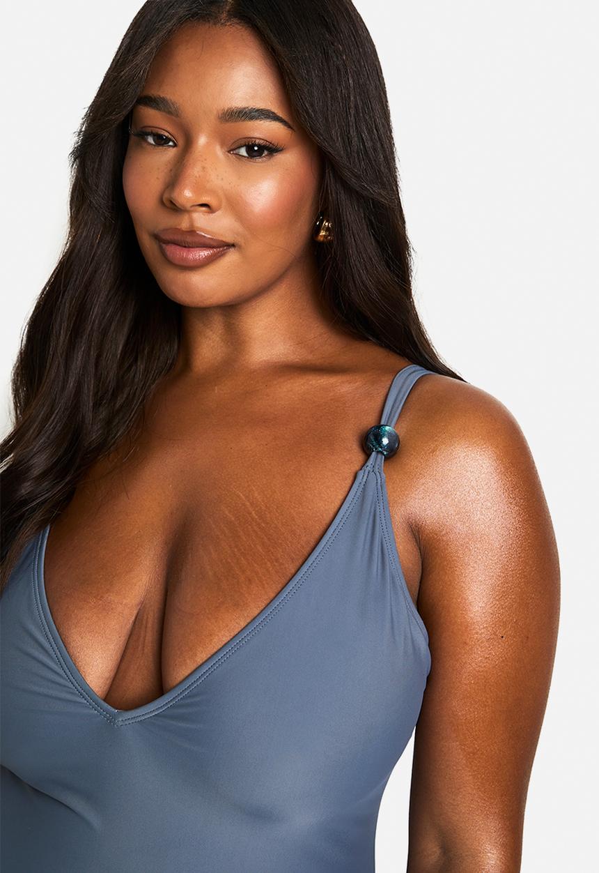 boohoo - Plus bead trim swimsuit - slate  