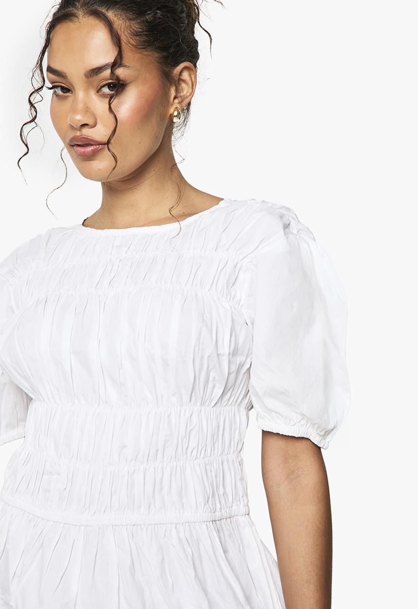 boohoo - Cotton poplin shirred mini dress -  white
