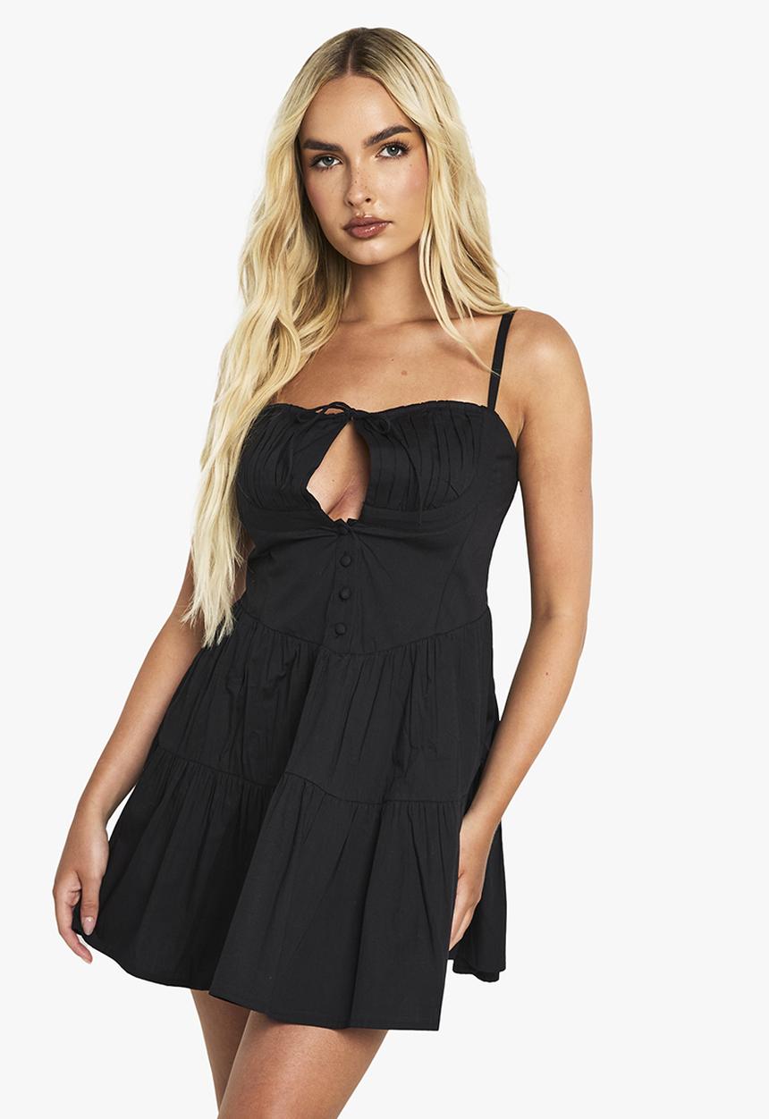 トップス Mimi girls set mini dress Cotton milkmaid mini dress - black