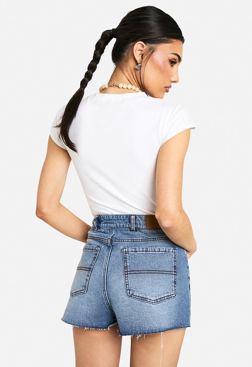 boohoo - Denim mini short -  mid wash