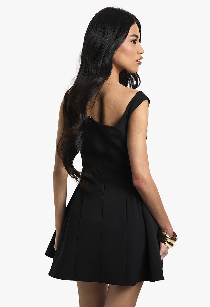 boohoo - Bardot structured volume skater mini dress - black