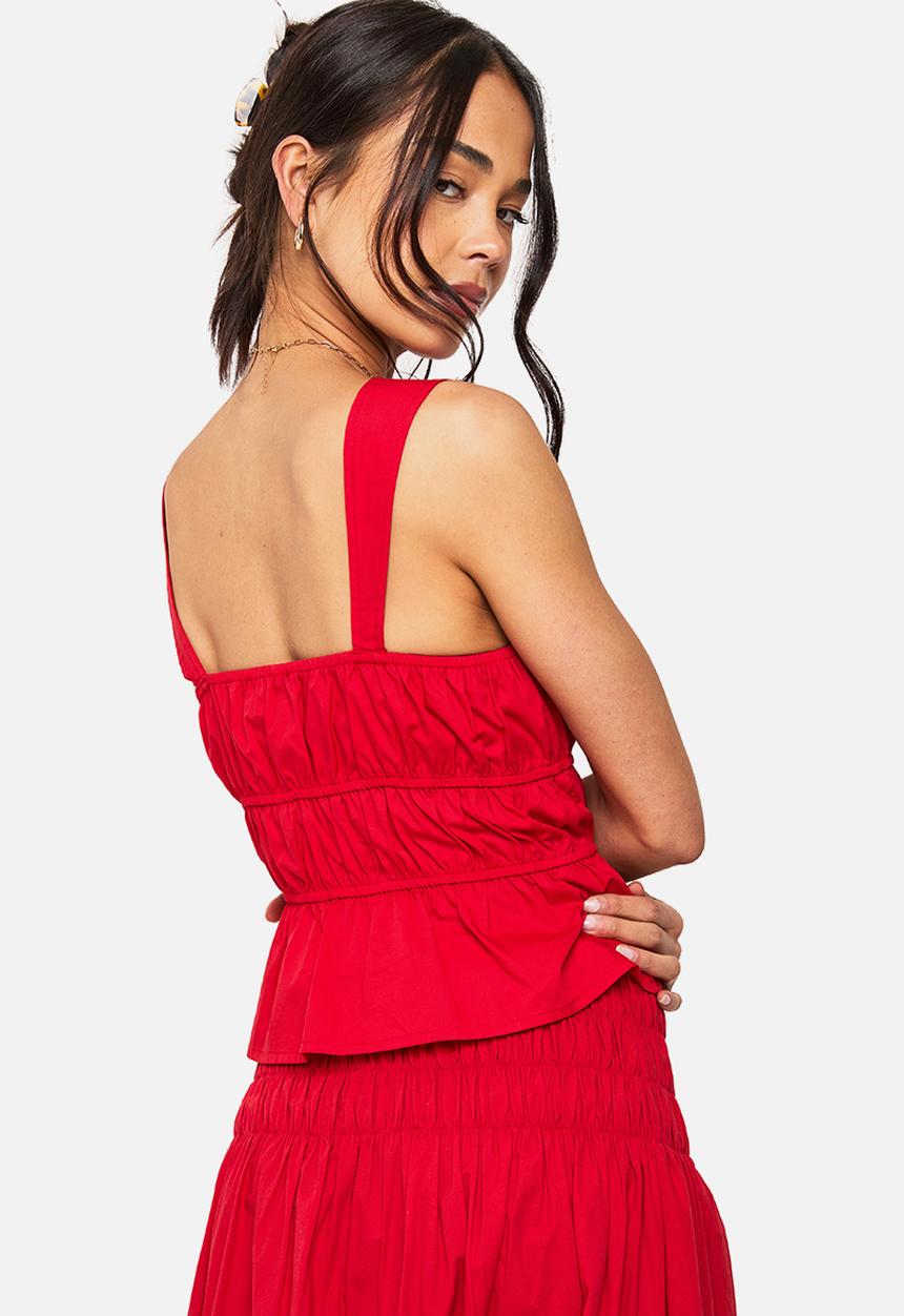 boohoo - Cotton tie front square neck cami - red