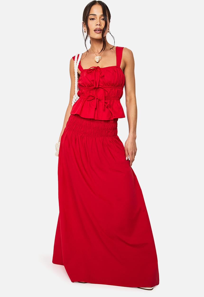 boohoo - Cotton tie front square neck cami - red
