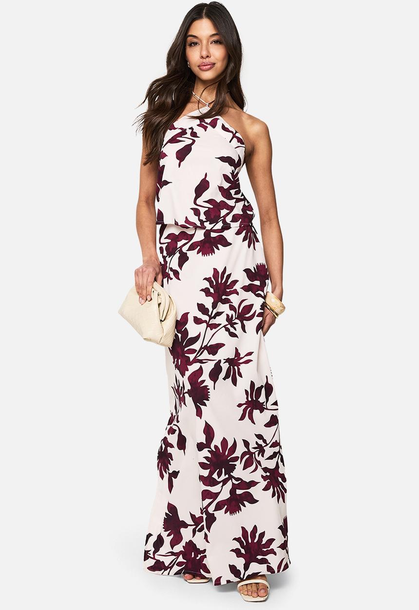 boohoo - Floral basic halterneck woven crop top - purple