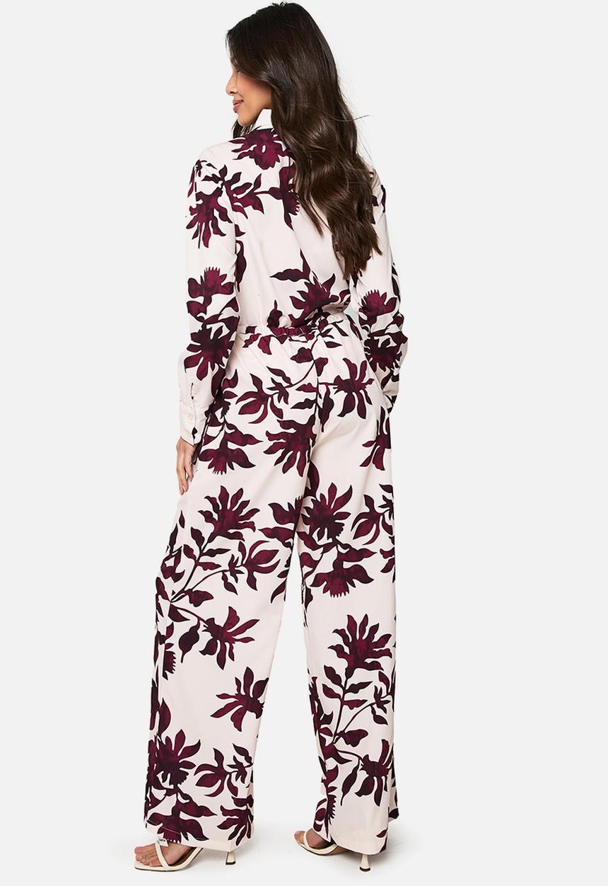 boohoo - Basic woven large floral drawstring wide leg trousers - purple