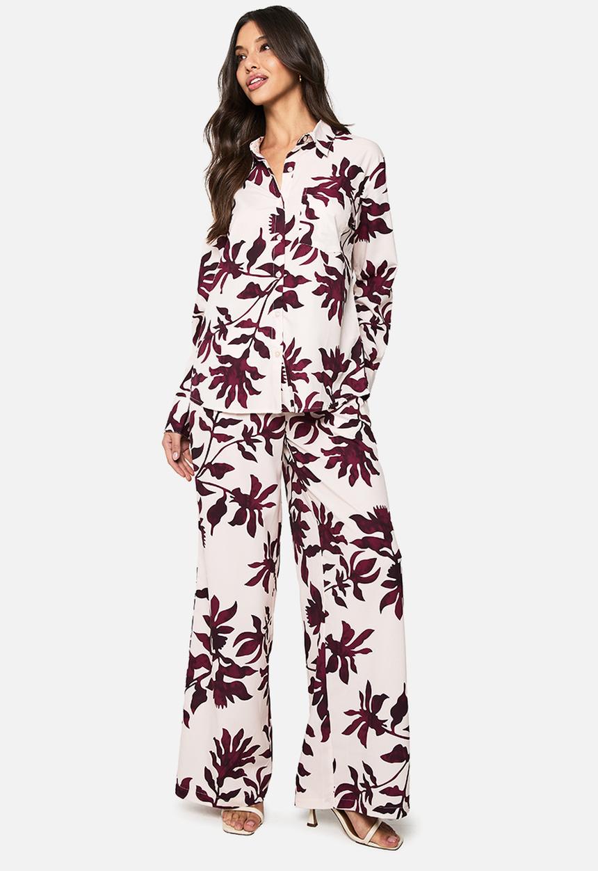 boohoo - Basic woven large floral drawstring wide leg trousers - purple