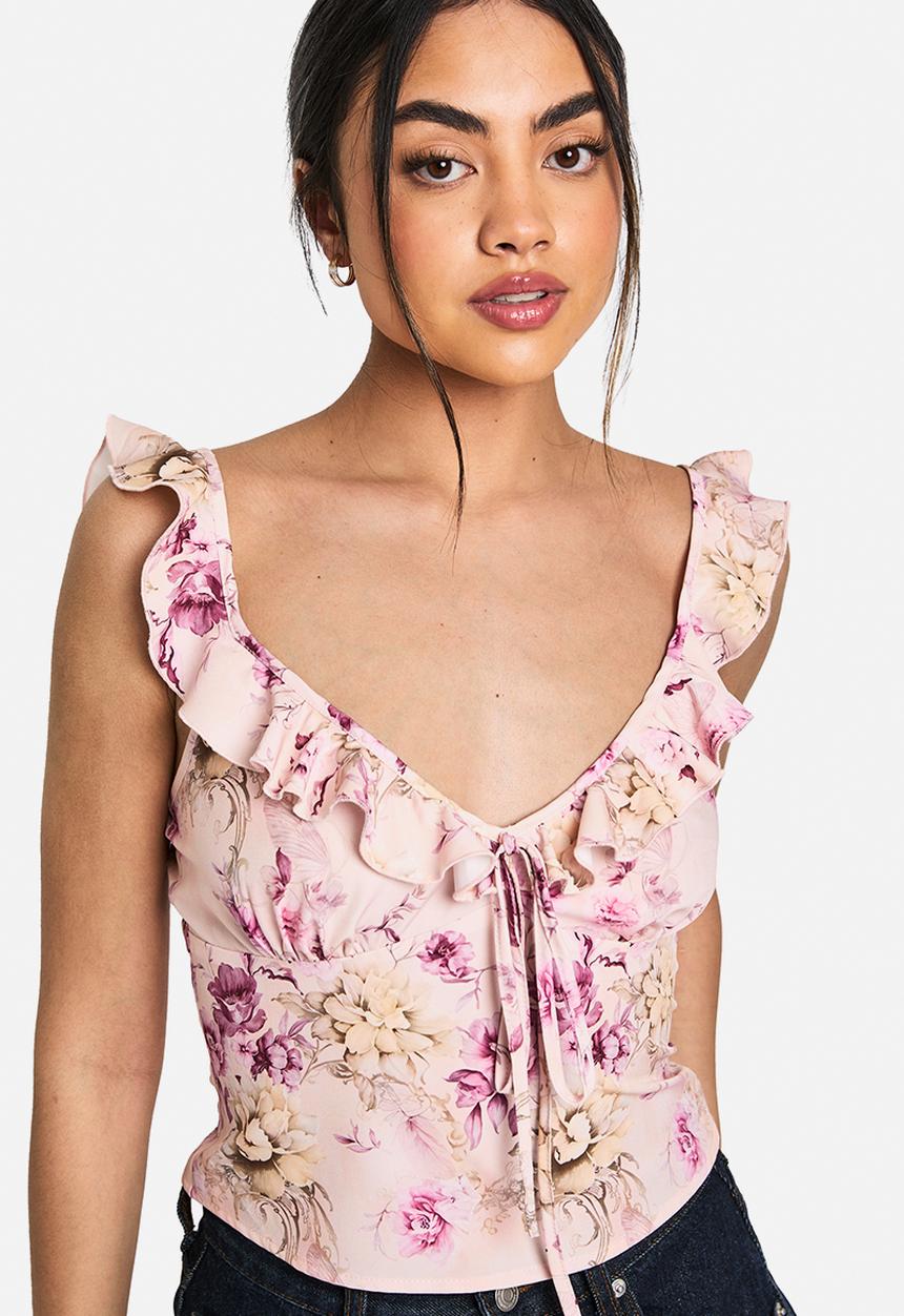 boohoo - Woven ruffle shoulder top - soft pink