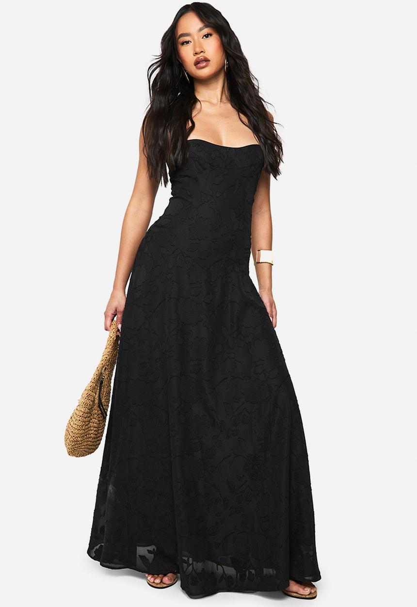 boohoo - Textured strappy cowl maxi dress - black