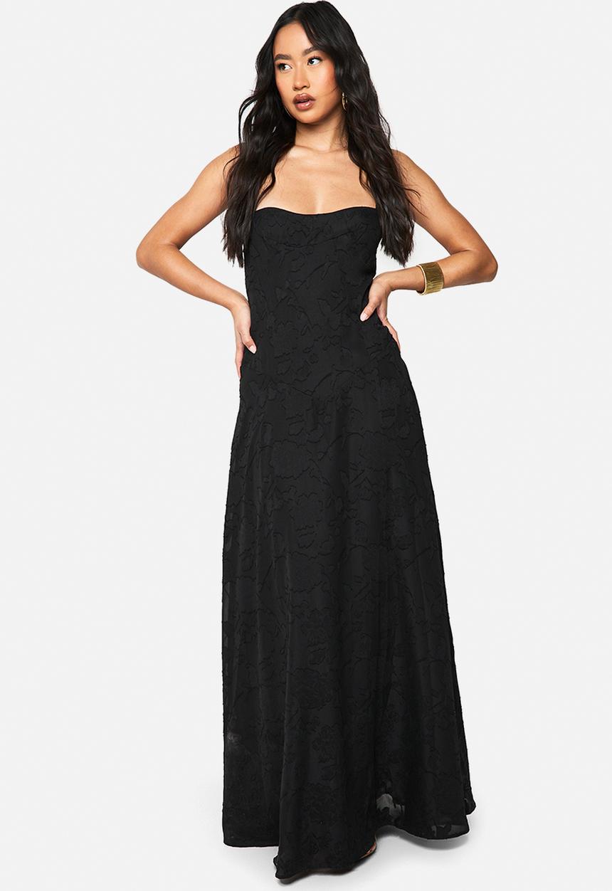 boohoo - Textured strappy cowl maxi dress - black