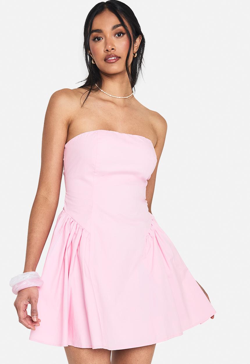 boohoo - Bandeau poplin mini skater dress - pink