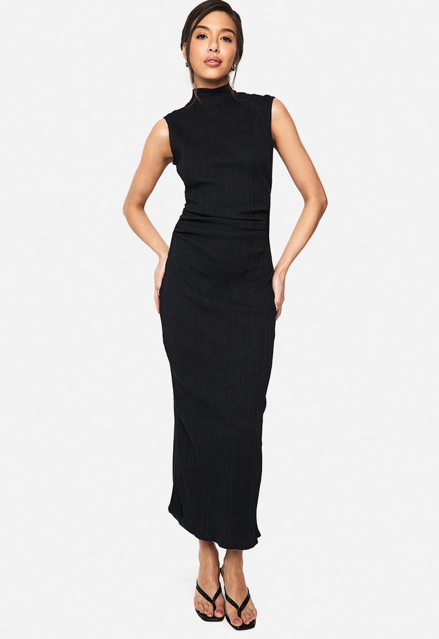 boohoo - Wide rib high neck colloum maxi dress - black