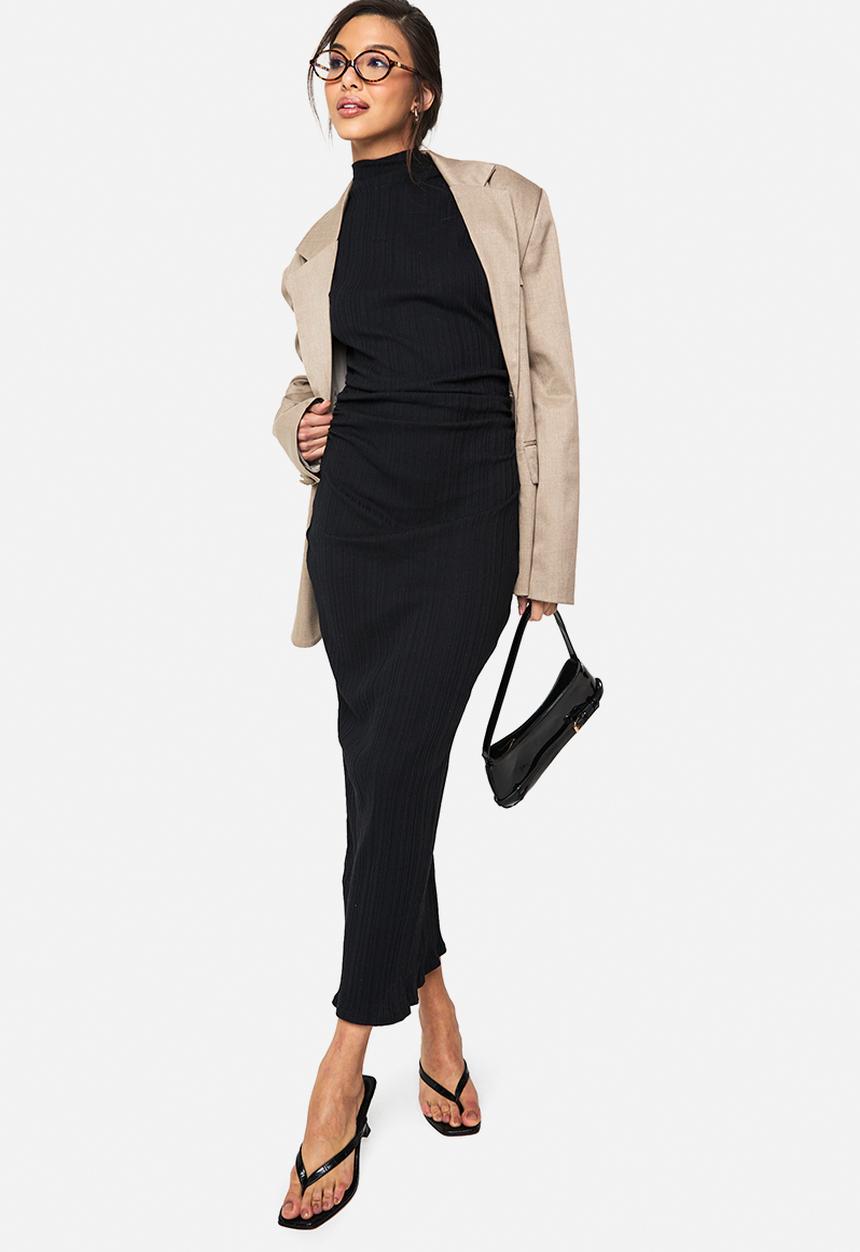 boohoo - Wide rib high neck colloum maxi dress - black