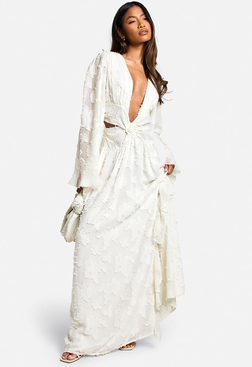 boohoo - Textured cut out maxi dress - white