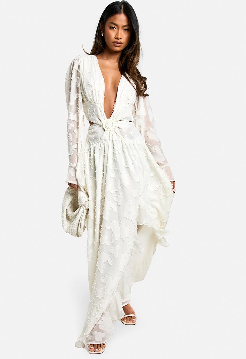 boohoo - Textured cut out maxi dress - white