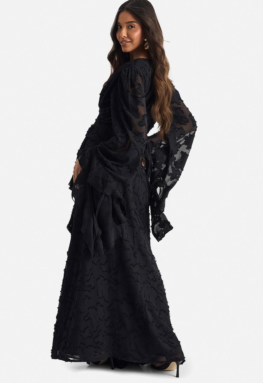 boohoo - Textured split cut out maxi dress - black