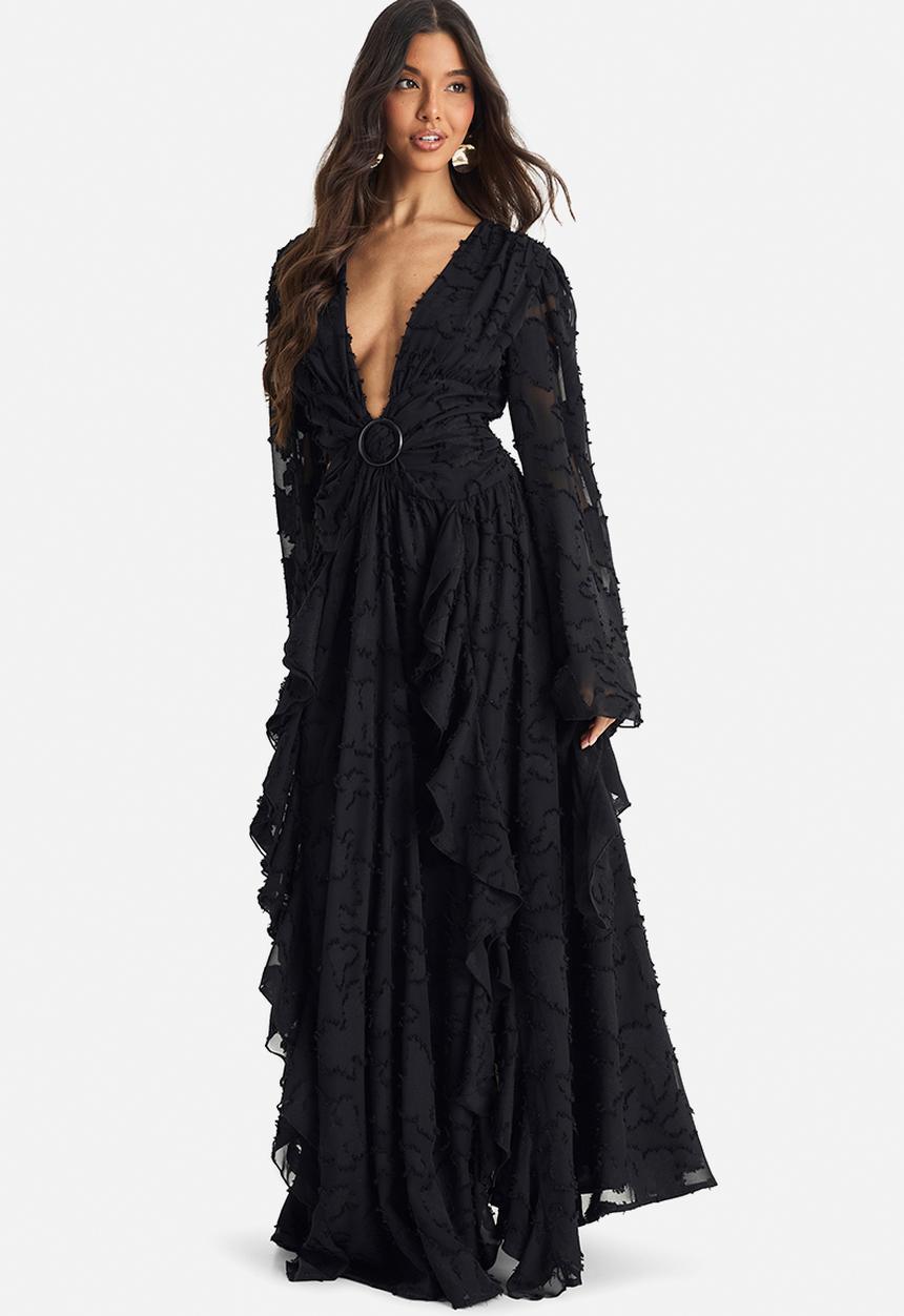 boohoo - Textured split cut out maxi dress - black
