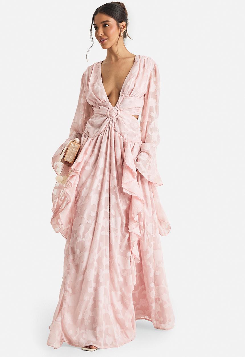 boohoo - Textured split cut out maxi dress - pink
