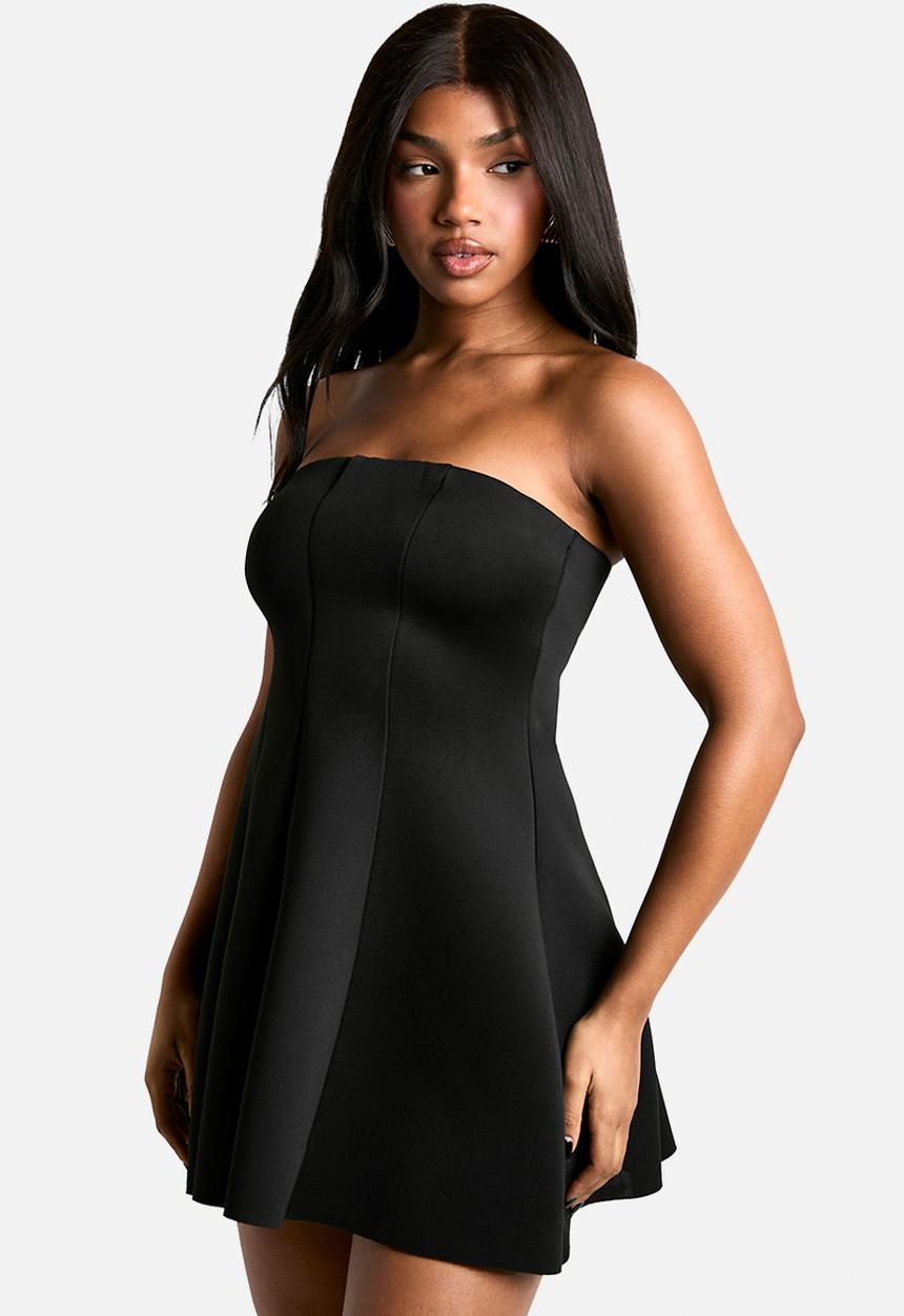 boohoo - Scuba structured bandeau mini dress - black