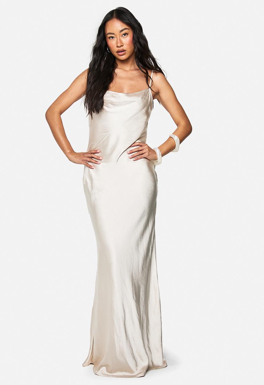 boohoo - Satin cowl neck maxi dress - stone