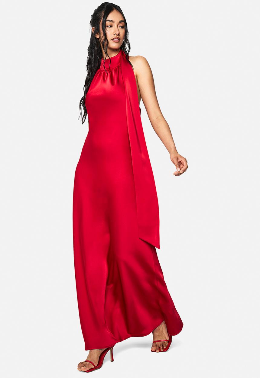 boohoo - Satin drape maxi dress - red