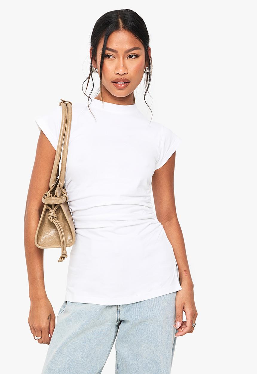 boohoo - Longline Fitted Waist T-Shirt - white
