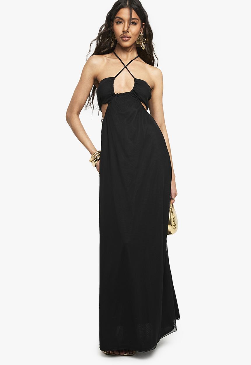boohoo - Slinky cut out halter maxi dress - black
