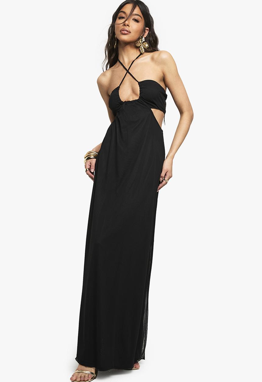 boohoo - Slinky cut out halter maxi dress - black