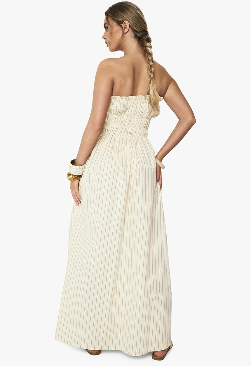 boohoo - Linen look stripe shirred maxi dress - stone