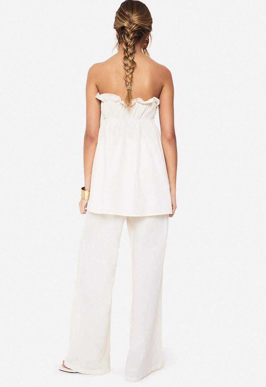 boohoo - Linen look longline bandeau and wide leg trouser co-ord - white