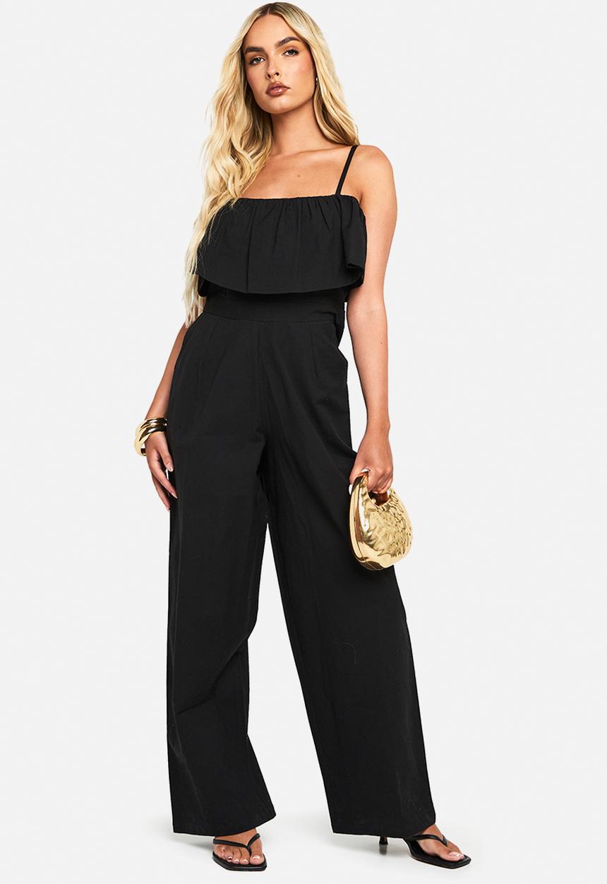 boohoo - Cotton blend frill jumpsuit - black