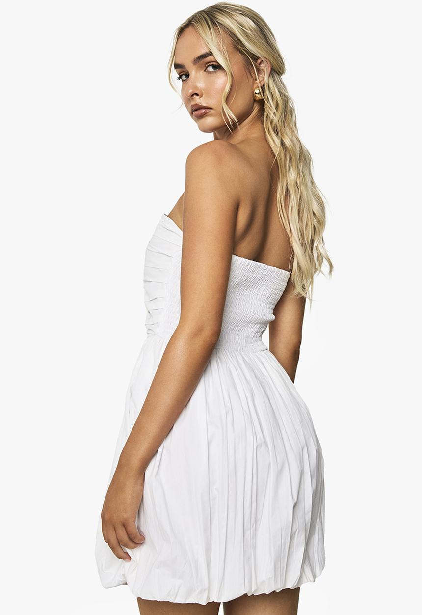 boohoo - Cotton Poplin Bandeau Puffball Mini Dress - white