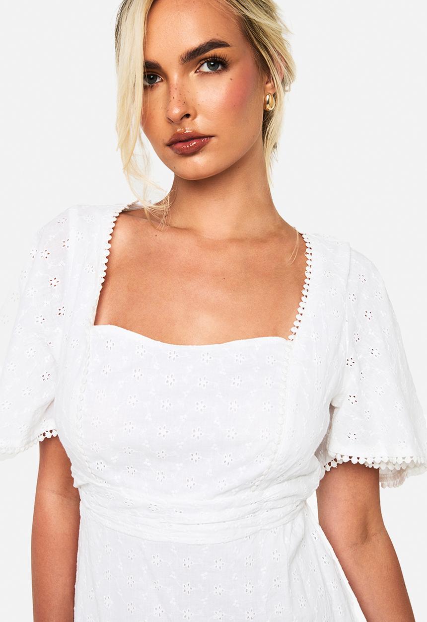 boohoo - Cotton crochet square neck mini dress -  white