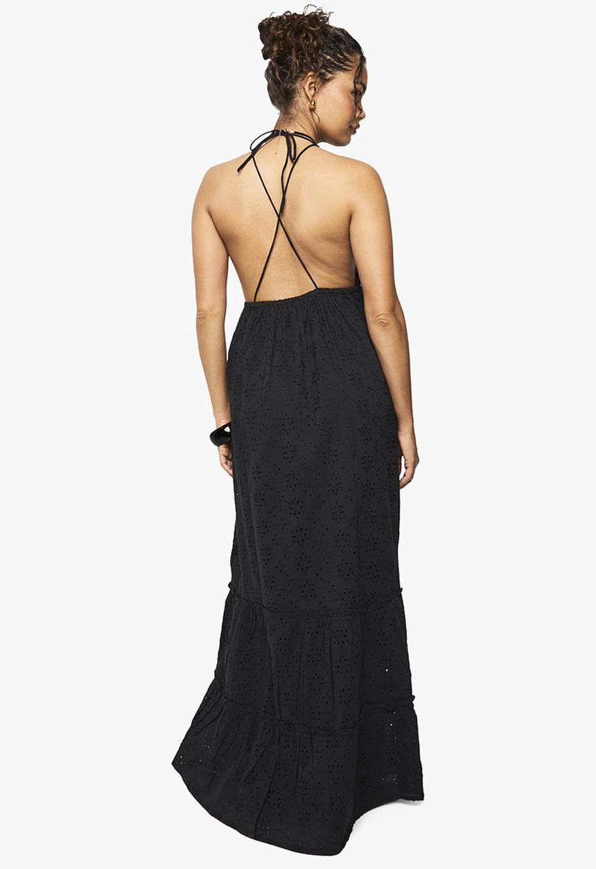 boohoo - Broderie anglaise halter neck maxi dress - black