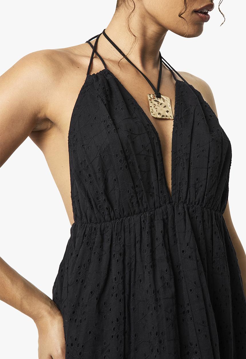 boohoo - Broderie anglaise halter neck maxi dress - black