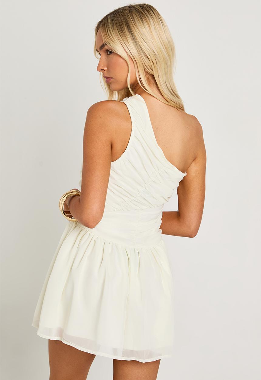 boohoo - Chiffon one shoulder ruched mini dress - ecru